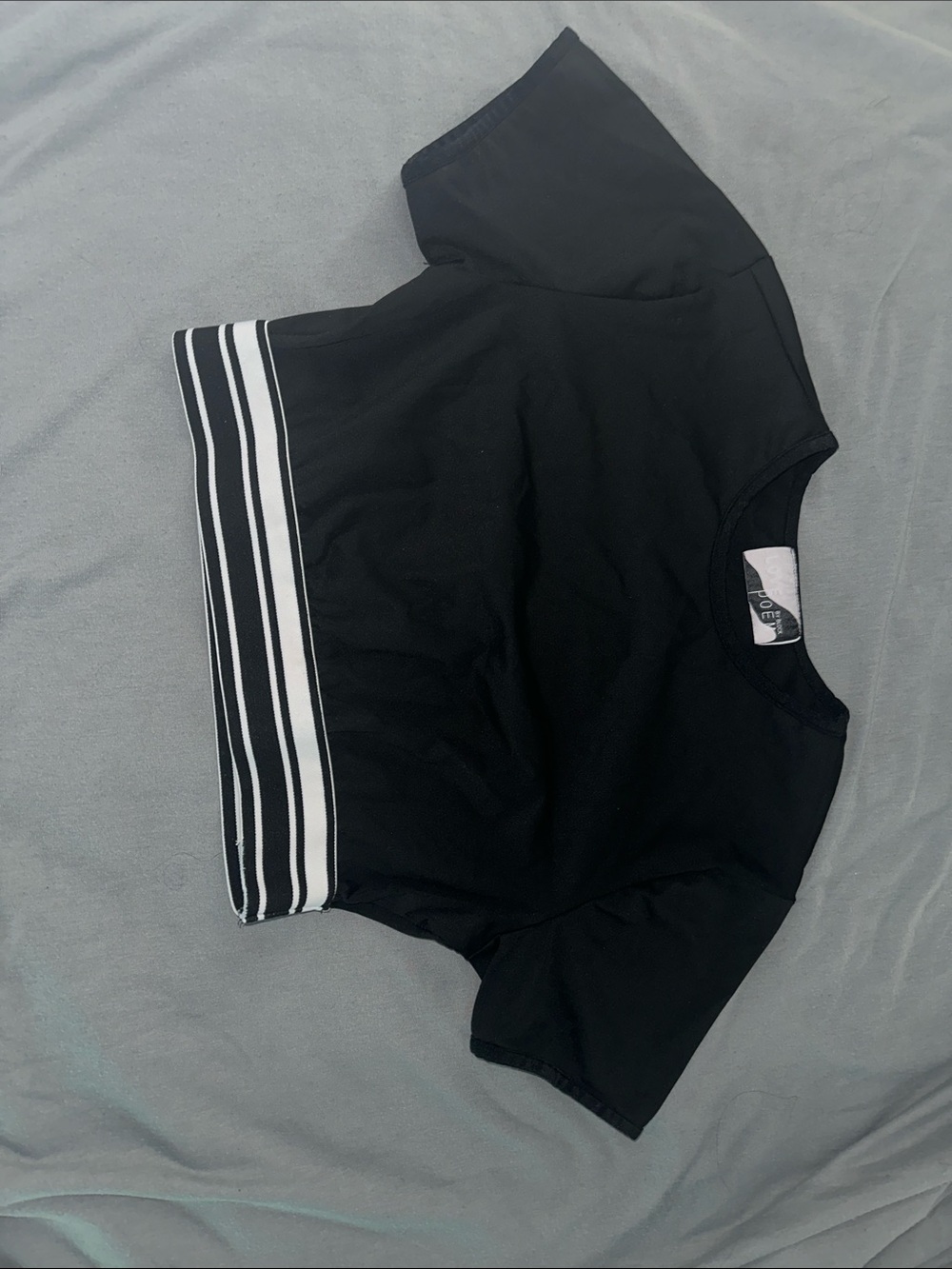 Black Crop Top with White Striped Hem
